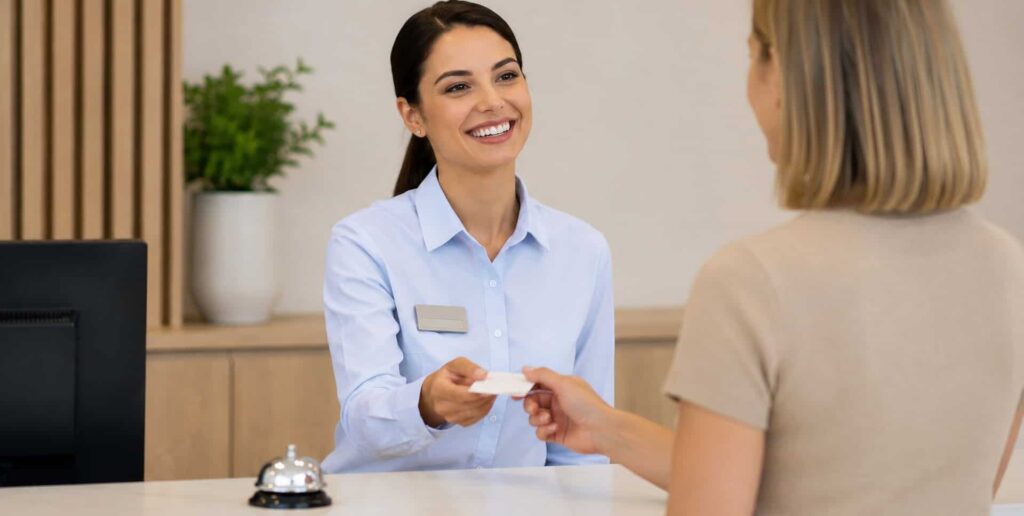 Women at hotel desk