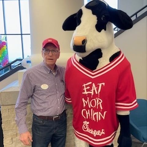 Tim with Chick-fil-A Mascot